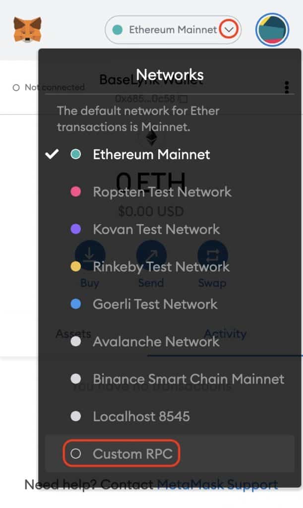 BaseLynk - MetaMask Add Custom Network