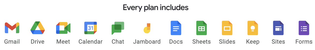 Google Workspace Includes the Following Apps